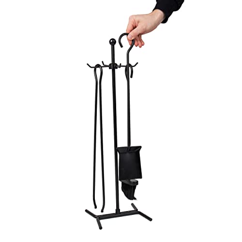 Mind Reader Hearth Collection, 4-Piece Fireplace Set With Stand, Includes Brush, Shovel/Scoop, Poker, And Tongs, Durable Steel, Silver #TOP3