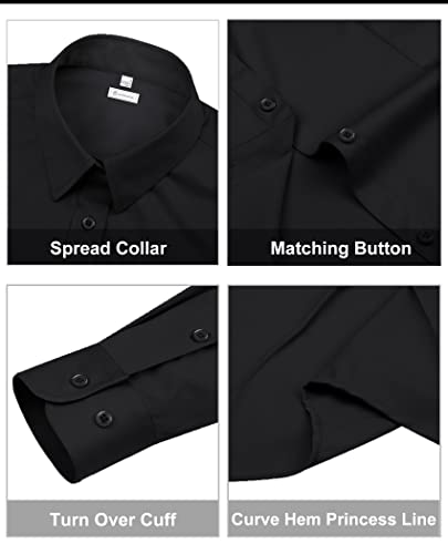Siliteelon Womens Classic-Fit Dress Shirts Long Sleeve Button Down Wrinkle-Free Stretch Solid Casual Work Office Blouse Top Black Large #TOP1