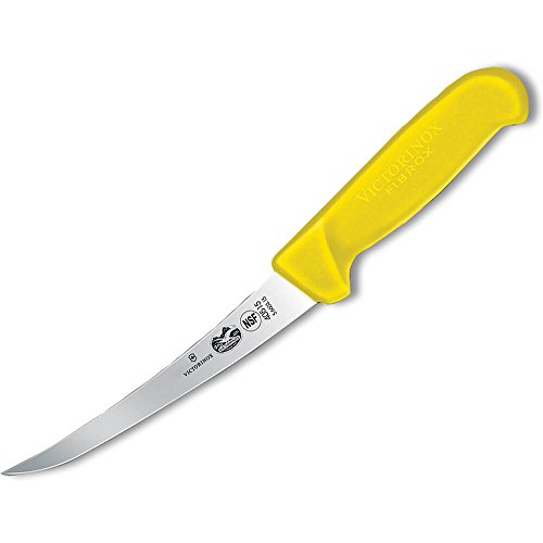 Victorinox Fibrox Ausbeinmesser, Swiss Made, 15cm Gebogen/Schmal Klinge, Rutschfest, rostfrei, Edelstahl, gelb