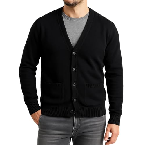 GodLover Men's Cardigan Sweater Vintage Wool Blend Cable Knit V Neck Long Sleeve Buttons Cardigan with Pockets Gifts for Men
