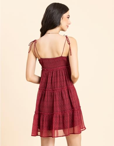 Image of Moomaya Women Printed Mini Dress, Strappy Shoulders Tiered Short Summer Dress
