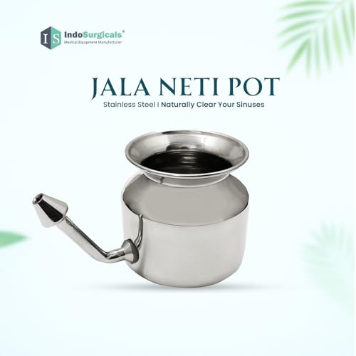 IS IndoSurgicals Stainless Steel Ayurvedic Jala Neti Pot for Sinus Congestion With 10 Sachet of Salt Plus