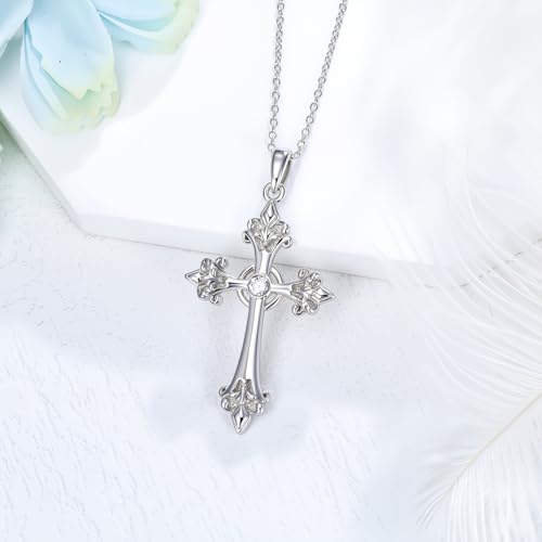 Diamond Necklaces for Women 18K White Gold Plated Silver Diamond Cross Pendant Necklaces 18+2" Gift For Women3