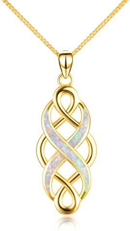YFN Gold Celtic Jewelry for Women Irish Celtic Knot Opal Pendant Necklace Sterling Silver Infinity Love Jewelry 18" for Women