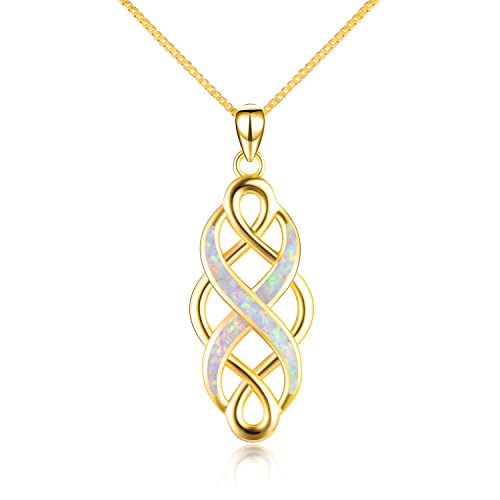 YFN Celtic Jewelry for Women Irish Celtic Knot Opal Pendant Necklace 18K Gold Plated Sterling Silver Infinity Love Jewelry 18