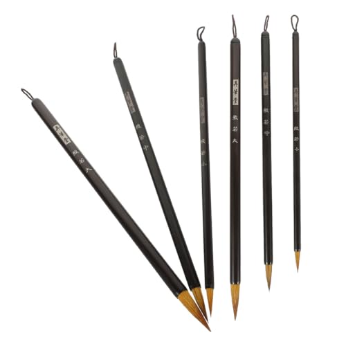 DEARMAMY 6 piezas Pinceles de Caligrafía con Pelo Natural Puntas Finas para Pintura Tradicional Diseño Ligero y Fácil Manejo para Principiantes y Artistas