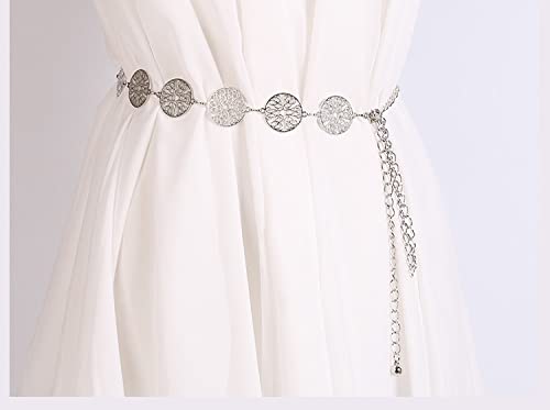 Hollow Circle Decorative Waist Chain Belts Gold Plated Metal Jeans Dress Belts for Women Girl-Silver2