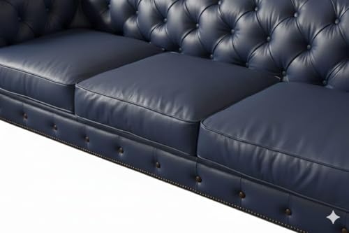 Image of Classic Leatherette Chester Sofa Set Button Tufted, Classic Style Sofa Set 3-Person Sofa for Living Room, Office, and Hallway Colour (Blue Leatherette, 3+2+1=6 Seater Sofa)