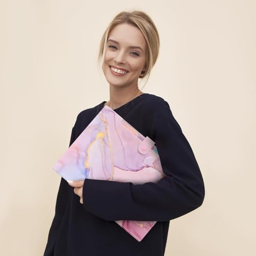 Image of Corslet Expanding File Folder, Aesthetic Folders for School, Accordion File Organizer, Aesthetic Folder with Labels,5 Pockets Important Document Folders (Pink Marble File Folder)