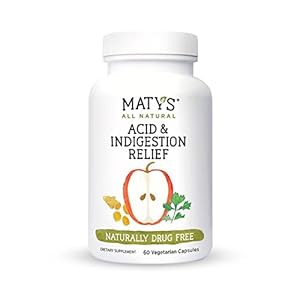 Maty’s Acid & Indigestion Relief Capsules – Safe & Effective, All Natural Heartburn Antacid Alternative Made with Apple Cider Vinegar, Ginger & Turmeric – 60 Count (30 Servings)