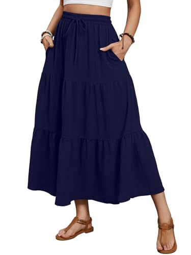 Lyrur Maxi Skirts for Women 2025 Summer Elastic High Waist A-Line...