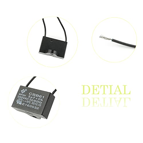 Cbb61 5Uf 250Vac Ceiling Fan Capacitor For New Tech 50/60Hz 2 Wire (2 Pack ） #TOP2