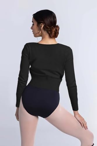 WYHDY Suéter de balé feminino e feminino com gola V, pulôver quente para collant, Feminino - Preto,