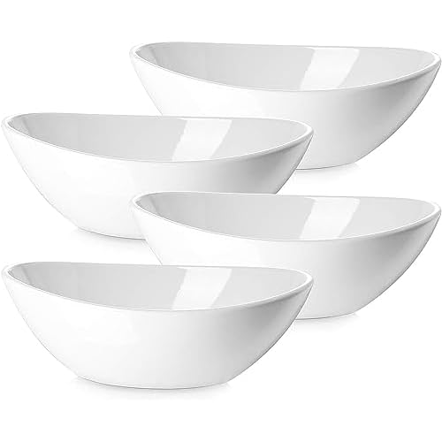 DOWAN 9″ Serving Bowls, Large Serving Dishes for Wedding and Dinner Parties, 36 Oz for Salad, Side Dishes, Pasta, Oval Shape, Microwave & Dishwasher Safe, Set of 4, White