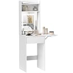 HOMCOM Small Dressing Table with Mirror, Adjustable LED Lights, Drop Leaf Side, Vanity Desk with Open Shelves and Drawer, Compact Makeup Table for Small Spaces, Bedroom, White