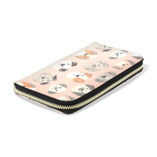 Long Wallets Leather Bifold Wallet for Women Dog Head with Zipper Credit Card Holder Large Capacity4