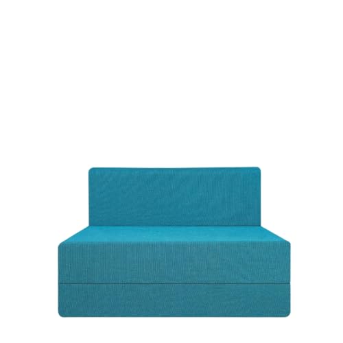 Image of Starlon 3 Seater Sofa Cum Bed Foldable 3-in-1 Sofa Bed with 1 Year Warranty, Washable Jute Fabric Cover | Aqua Teal 5x6.5 Ft