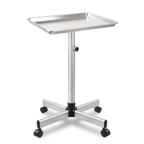 Salon Tray on Wheels Rolling Tattoo Tray Adjustable Hair Stylist Tray Metal Mayo Stand Tray Salon Color Tray Use As Medical Tray No-Rusting