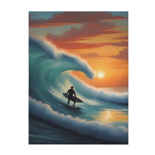 Couverture douce de surf 152x127 cm imprimé mer et coucher de soleil pour lit