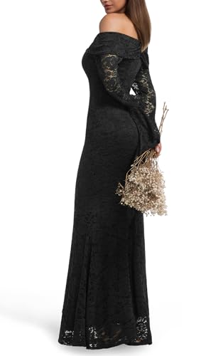 Image of Cercis Womens Off The Shoulder Floral Lace Maxi Wedding Dress Boho Flowy Wedding Guest Formal Long Dresses