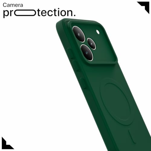 Image of Outlouders Back Cover for Realme P4 Pro 5G Soft Matte Silicone Cover with Slim Fit | Mag-Safe Logo (Not Mag-Safe Compatible) | Shockproof | Camera Protection Bumper Case (Green)