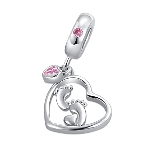 Footprint Heart Cubic Zirconia Love Family Charm for Pandora Bracelet Mom Love Gift2