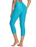 baleaf Women's 20' High Waisted Swim Pants Long Swim Capris UPF50+ Swimsuit with Liner and Pockets Glacier Blue XXL