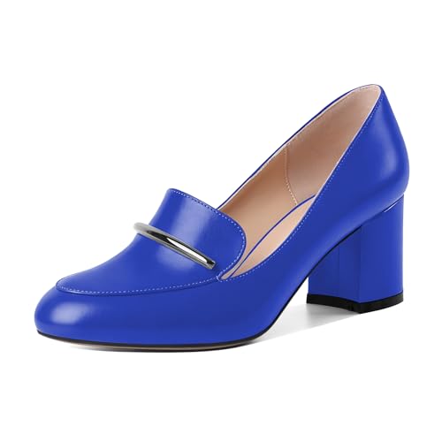 Image of Eldof Women's Pumps Block Heel Round Toe Slip On Chunky Loafer Heel Dress Shoes Pumps for Women 2.5 Inches