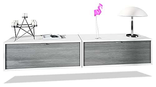 Vladon Ensemble de 2 Set Meuble TV Lana 80, lowboards de 80 x 29 x 37 cm chacun avec Beaucoup d'espace de Rangement, Caisson en Blanc Mat, façades en...