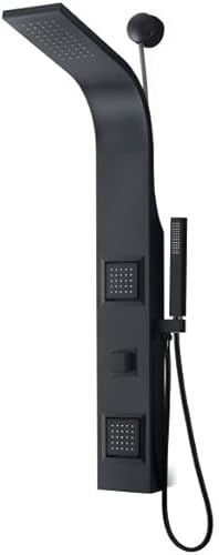 ANZZI Aura 2-Jetted Shower Panel with Heavy Rain Shower & Spray Wand in Matte Black, Waterfall Shower Head Multi Function Shower Tower, Easy Retrofit Design for DIY Installation, SP-AZ078MB