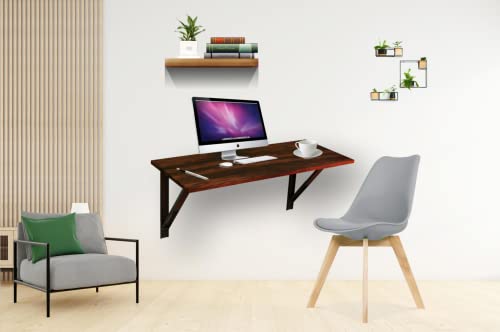 Image of Compal Folding Wall Mounted Study, Office, Laptop, Folding Utility Table for Home Office Portable & Space-Saving Floating Desk (16X24 Inches Wall Mount Table Brown)