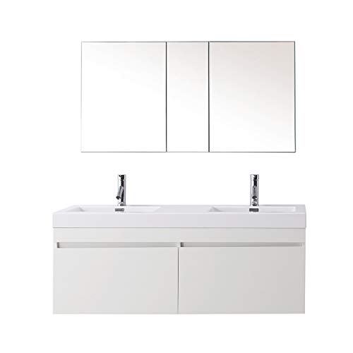 Virtu Usa Zuri 55 Inch Double Sink Bathroom Vanity Set In Gloss White W/Integrated Square Sink, White Polymarble Countertop, Single Hole Polished Chrome, No Mirror - Jd-50355-Gw #TOP25