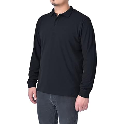 M17 Men's Classic Plain Polo Shirt Long Sleeve Cotton Tee Top Sports Casual Work (S,Black) Cover