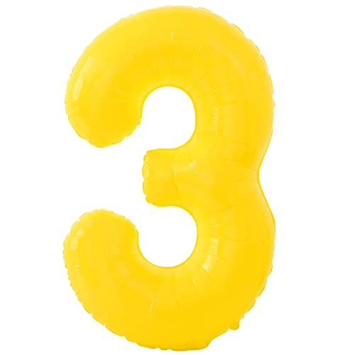 Image of KatchOn, Big, Yellow 3 Balloon Number - 40 Inch | Yellow Three balloon for 3 Year Old Balloons | 3rd Birthday Decorations for Boys | 3 birthday Balloon, Honey Bee Party Decorations
