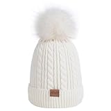 Alepo Kids Winter Beanie Hat, Children's Warm Fleece Lined Knit Thick Ski Cap with Pom Pom for Boys Girls (White)