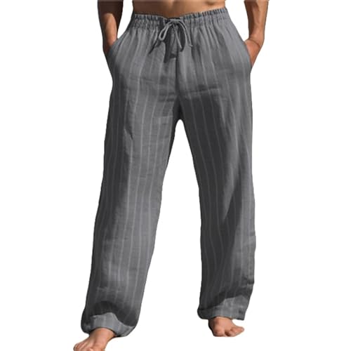 Thatrich Stretch Linen Pants Men Breathable Quick Dry Pant for Beach Jogging Yoga Elastic Waist Baggy Fit Trouser Comfy Slack - Main Image