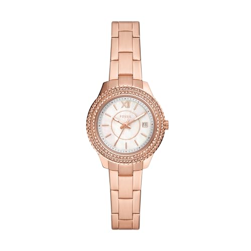 Fossil Relógio feminino Stella de quartzo de aço inoxidável multifuncional, Mini ouro rosa, Mini, Stella