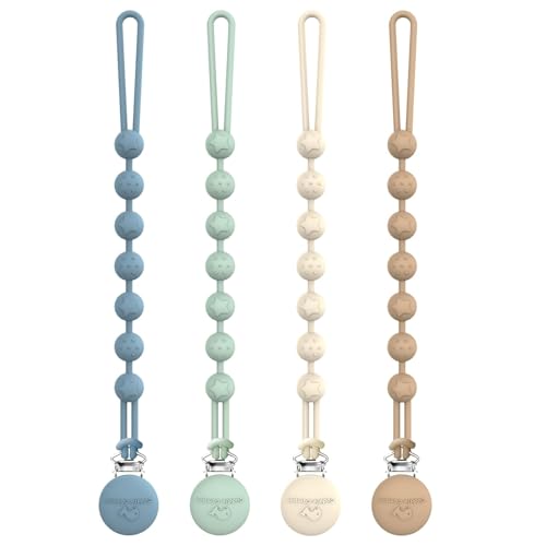 Image of Cuddle Campus Silicone Pacifier Clip Holder with One Piece Design,Soft Flexible Binky Clips with Texture for Baby Boy and Girl Pack of 4 (6m+)