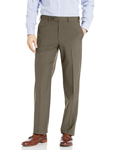 Palm Beach Men's Expander Plain Dress Pant Washable, Olive, 50W Regular