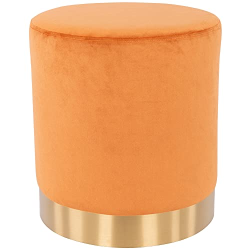 Shally Dogan Puf de terciopelo con base de metal y estructura de MDF, diseño moderno, reposapiés de forma cilíndrica, taburete redondo con asiento acolchado suave, decoración interior (terracota)