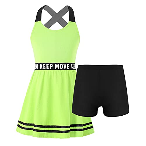 easyforever Kids Girls 2 Pcs Tennis Golf Sport Dress Clothes A-Line Dresses with Shorts Sportwear Set