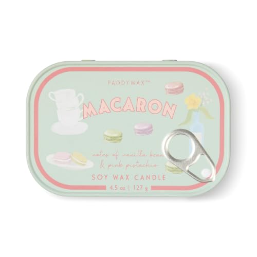 Image of Paddywax Bistro Pink Pistachio Macaron Printed Tin Candle 127 g