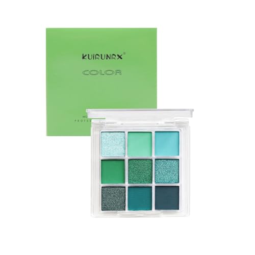 KUIRUNRX® Paleta de Sombras de Ojos Mate Brillante, 9 colores Maquillaje impermeable Paleta, Paleta de Sombras de ojos Verde oscuro brillante, para Mujeres, Aspecto Ahumado