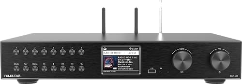 TELESTAR TOP 500 – HiFi-Tuner mit 43 cm Breite – Schwarz | 2,4 & 5 GHz WLAN, Internetradio/DAB+, Streamingdienste, Bluetooth Audio-Streaming & Sendefunktion, Hotelmodus, USB-Aufnah