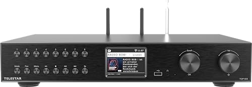 TELESTAR TOP 500 – HiFi-Tuner (43 cm Breite, Internetradio/DAB+, Bluetooth Audio-Streaming & Sendefunktion, Hotelmodus, USB-Aufnahme, Streamingdienste) – Schwarz