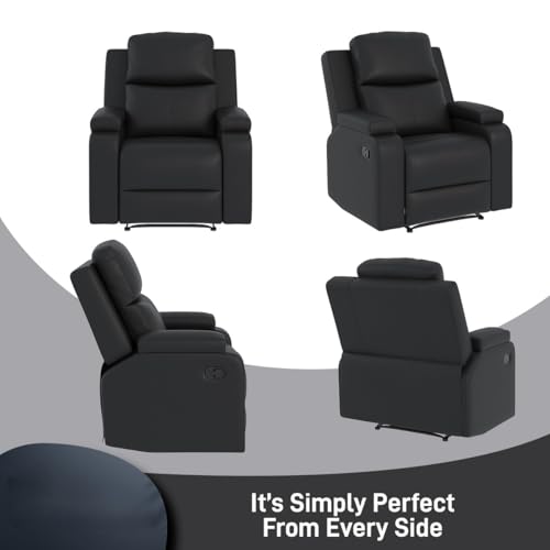 Image of Amazon Brand - Solimo Emerald | Single Seater Sofa Recliner | Manual Recliner (Leatherette Black)