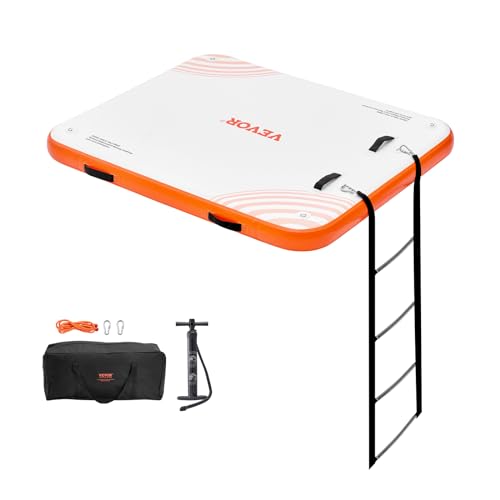 VEVOR Aufblasbares Schwimmdock, 1,82 x 1,52 m Dockplattform, rutschfeste Wasserschwimmdockmatte mit tragbarer Tragetasche und abnehmbarer Leiter, schwimmende Plattform-Inselfloß für Pool, Strand, Meer