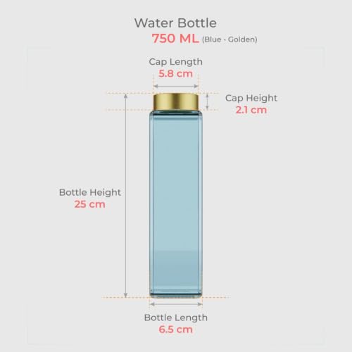Image of CROCO JAR Wide Mouth Glass Water Bottle with Leak-Proof Airtight Double Layer Stainless Steel Lid for Water, Smoothie, Juices (750ML BLUE GOLDEN PK4)