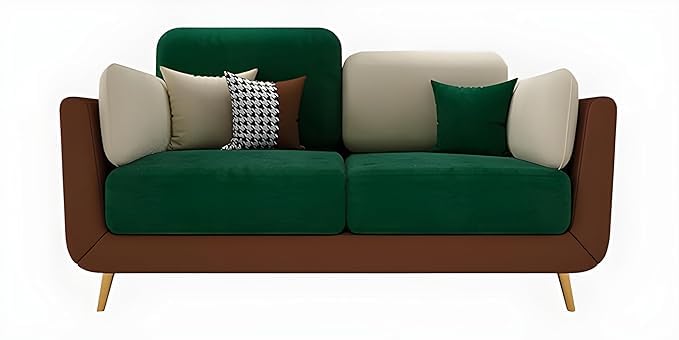 Image of Velvet Contemperory Sofa with Cushion Chaise Lounge Sectional Sofa Perfect for Living Room & Bedroom Guests Home & Office (Green & Beige, Two Seater)