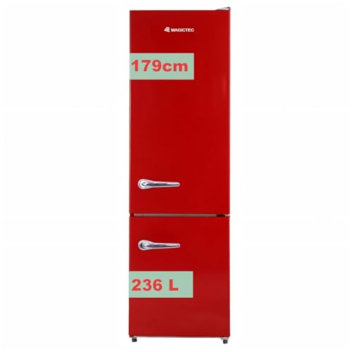 magictec 【Premium】 Retro Kühlschrank Mit Gefrierfach Vintage 179cm,【Total No Frost Plus 】, 236L (168L/68L Gefrierfach) | Kühl Gefrierkombination Freistehend Retro | Elektronische Steuerung | Rot